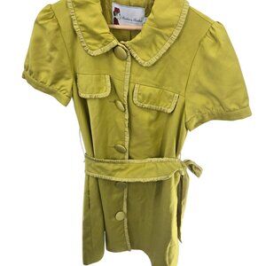 Twelve by Twelve Yellow Satin Trim Buttoned Mod 60s Inspired Mini Dress